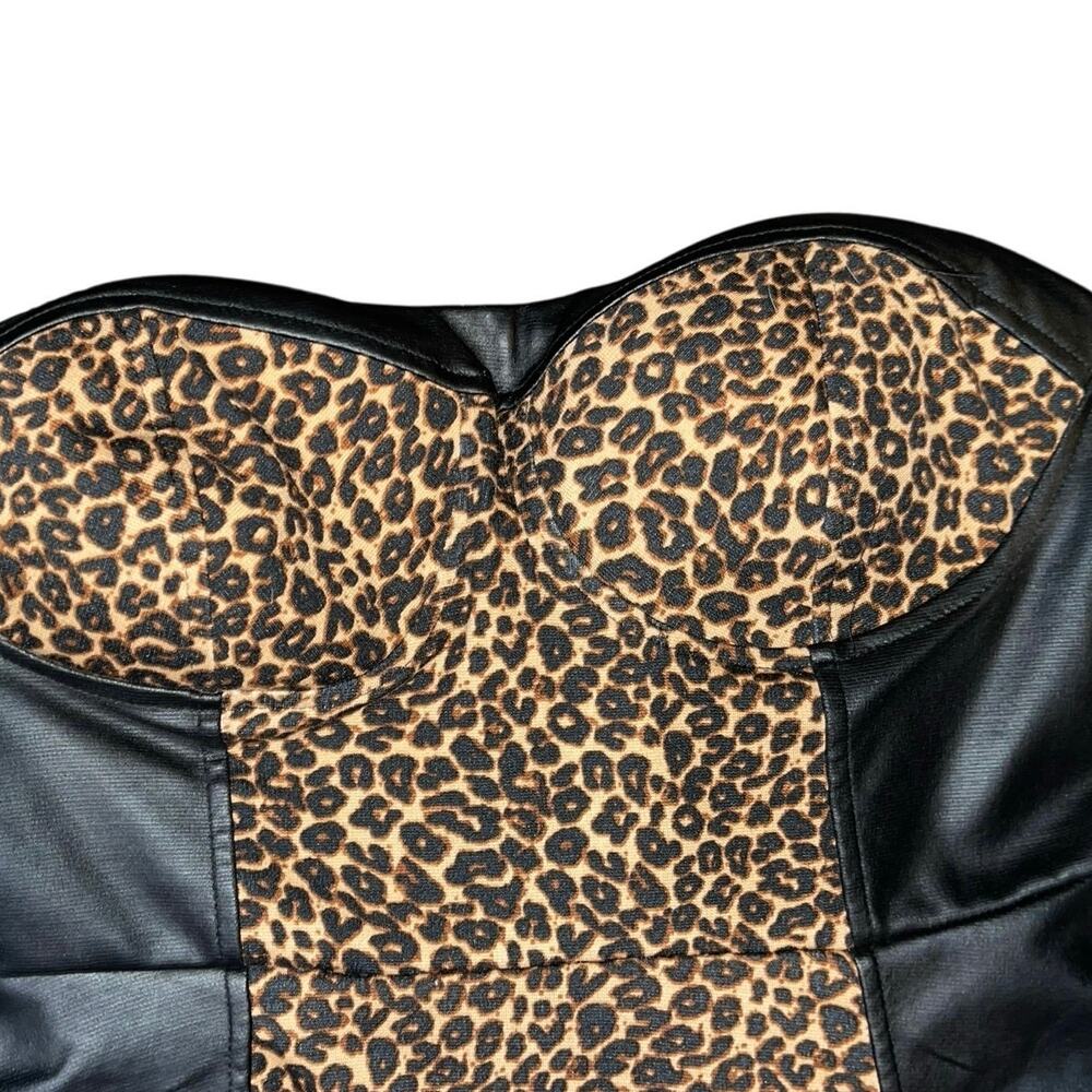Material Girl Leopard Print and leather strapless dress Size M NWT Y2K Punk - Picture 3 of 4